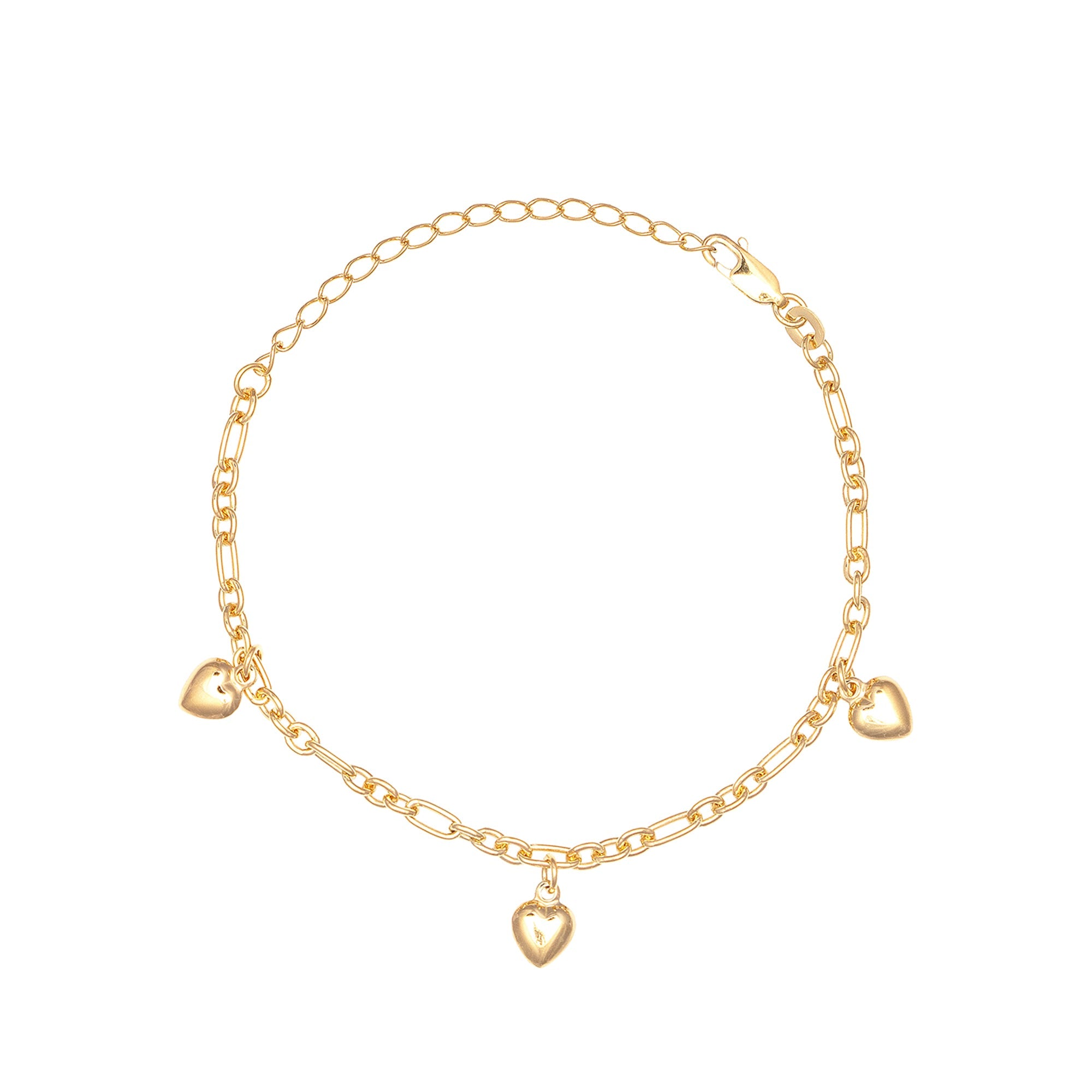 Gold chain bracelet with heart-shaped charms on a white background - Seol Gold