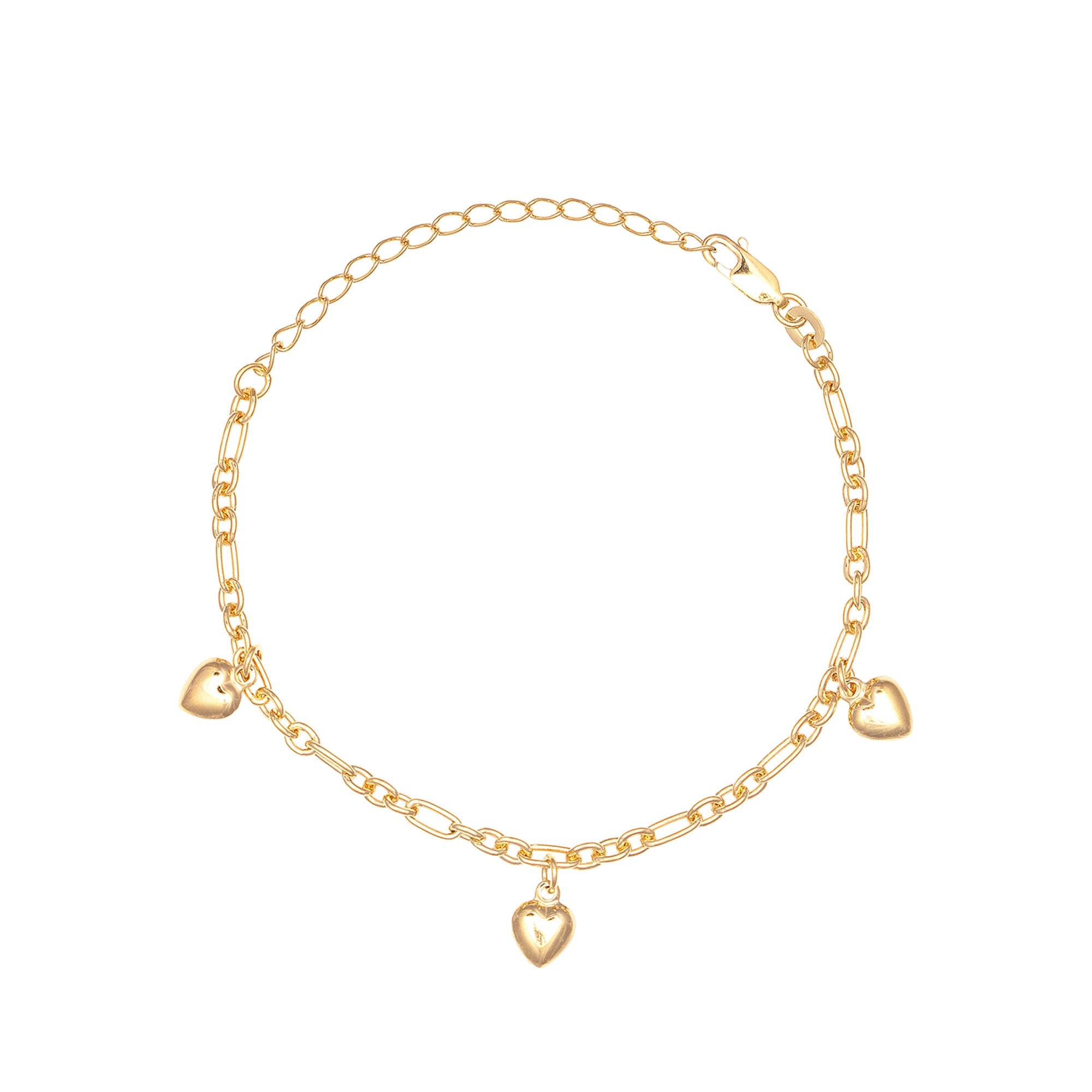Gold chain bracelet with heart-shaped charms on a white background - Seol Gold