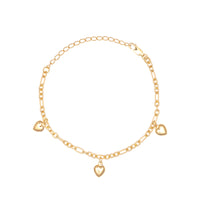Gold chain bracelet with heart-shaped charms on a white background - Seol Gold