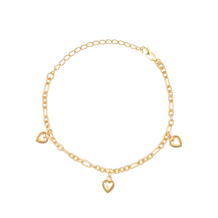 Gold chain bracelet with heart-shaped charms on a white background - Seol Gold