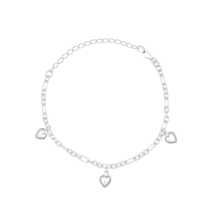 Silver chain bracelet with heart-shaped charms on a white background - Seol Gold