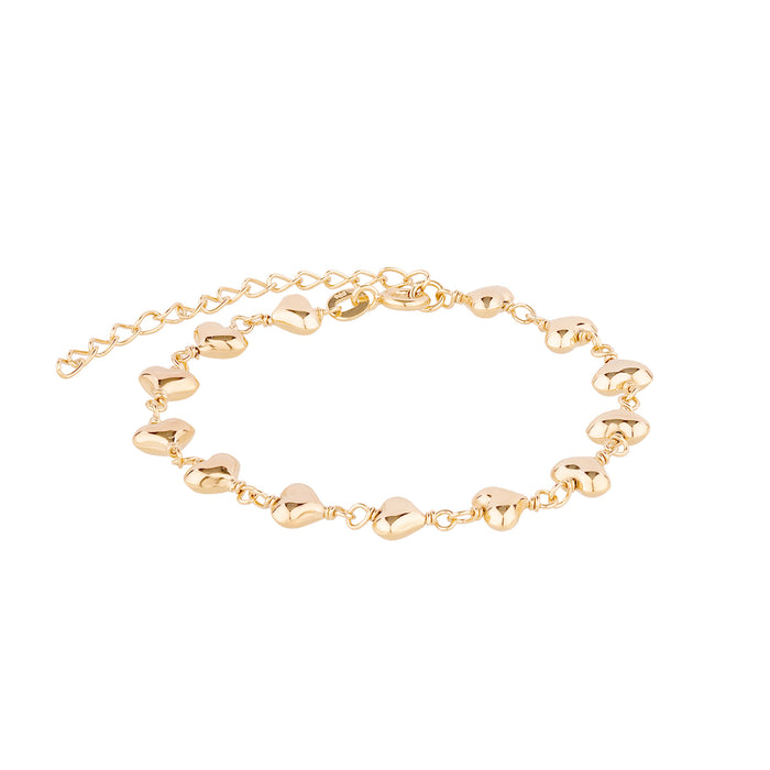 18ct Gold Vermeil Puffed Heart Chain Bracelet - seolgold