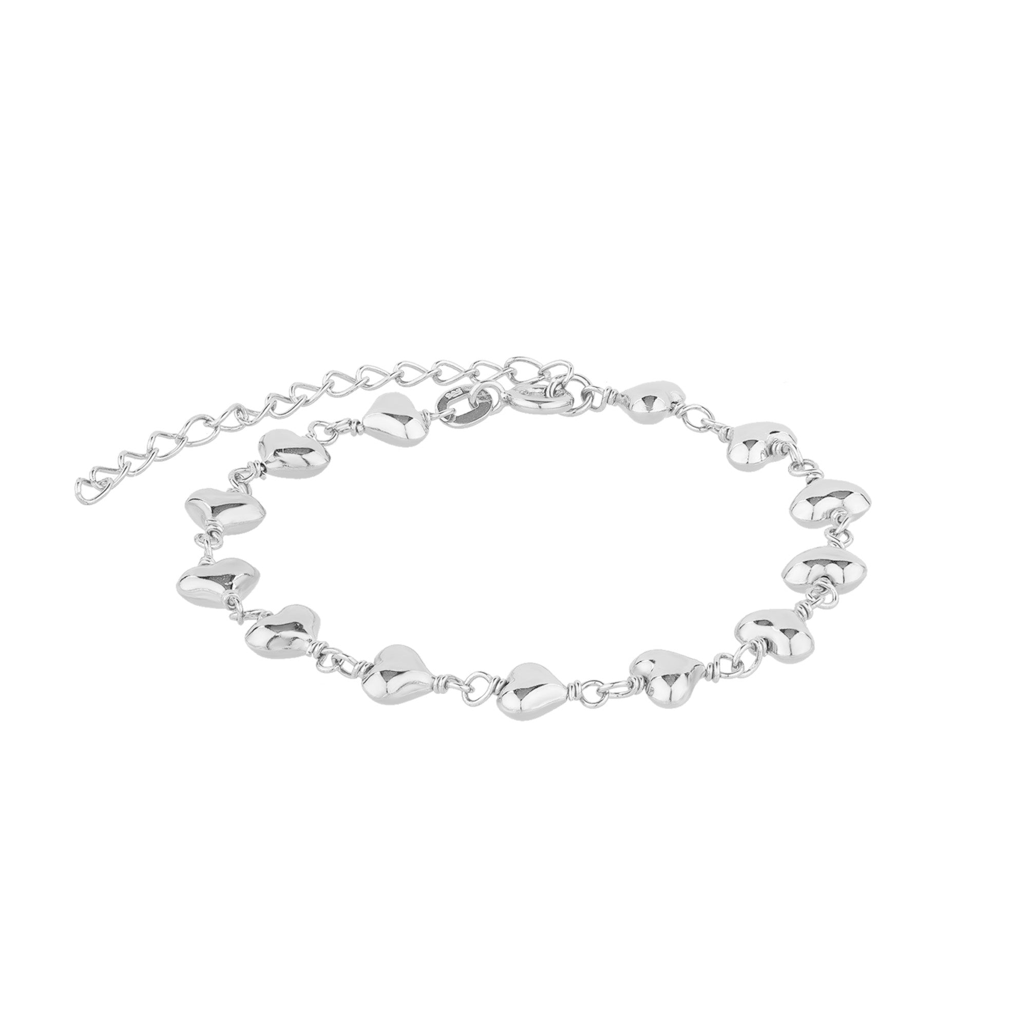 Sterling Silver Puffed Heart Chain Bracelet - seolgold