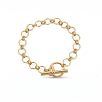 Gold chain bracelet with a toggle clasp on a white background - seolgold