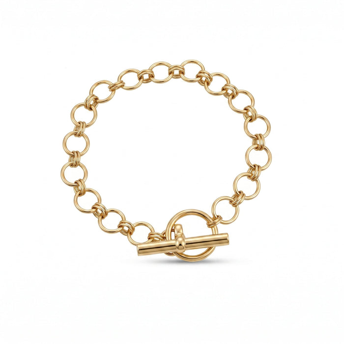 Gold chain bracelet with a toggle clasp on a white background - seolgold
