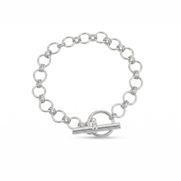 Silver chain bracelet with a toggle clasp on a white background - seolgold