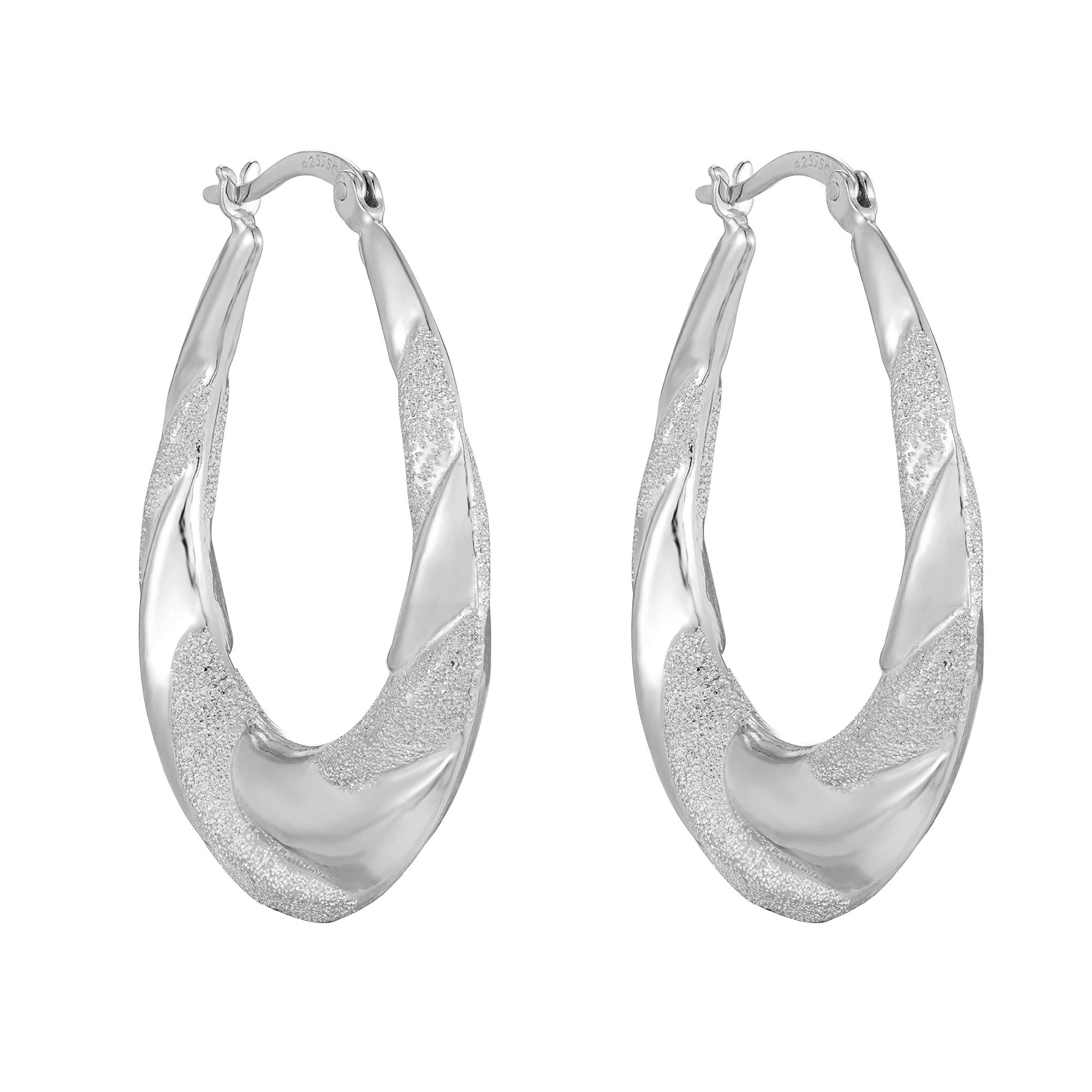 Sterling Silver Oval Twist Hoops