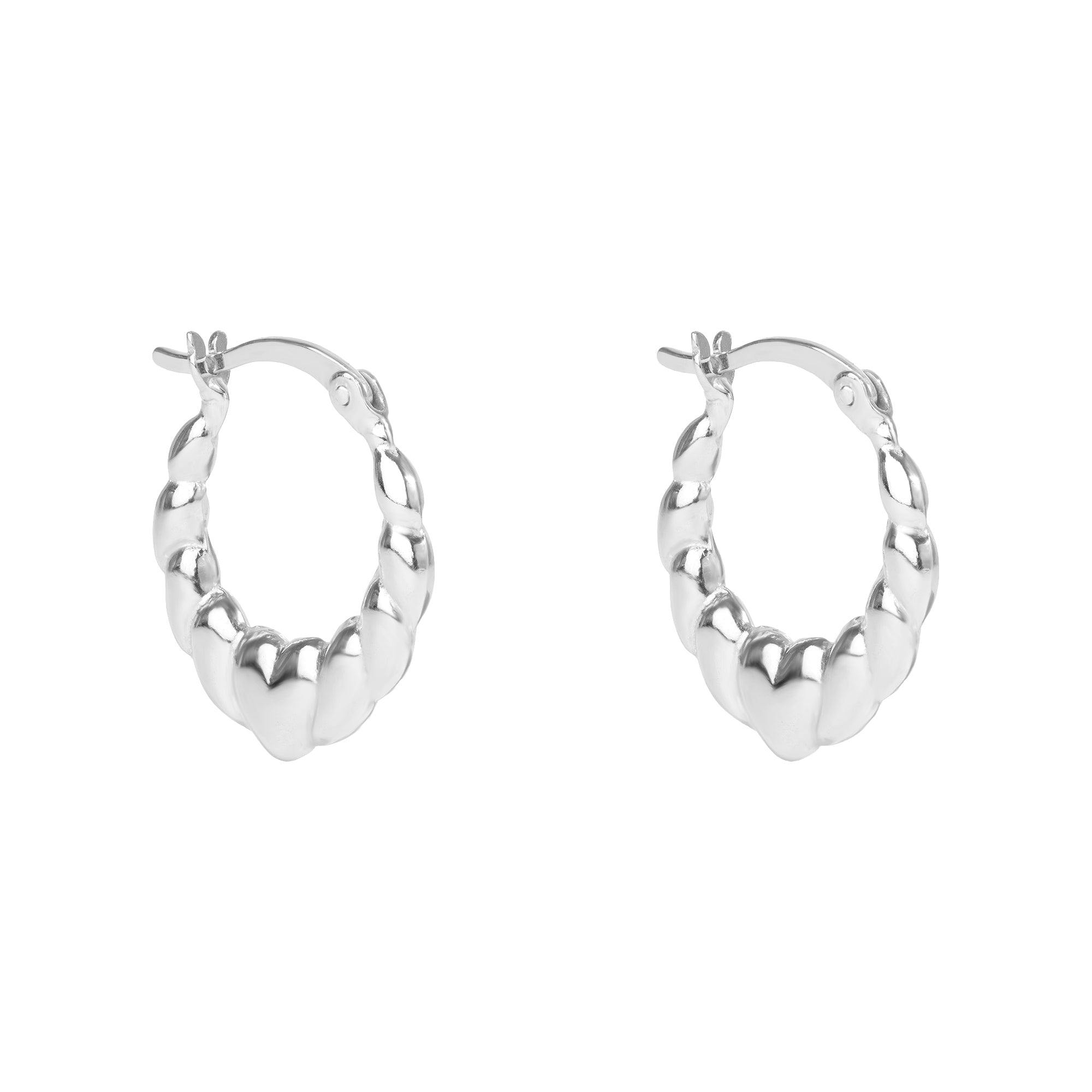 Pair of silver hoop earrings on a white background - seolgold