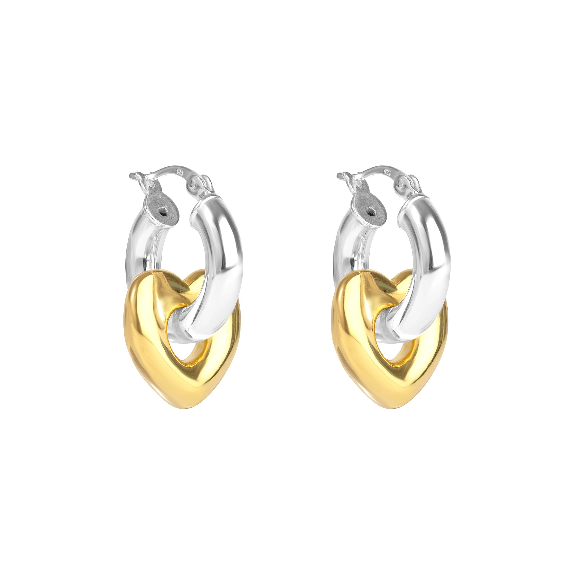Pair of hoop earrings with two-tone design on a white background - seolgold