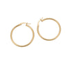 A pair of gold hoop earrings with a polished finish and secure latch back closures, displayed on a clean white background - seolgold
