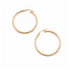 A pair of polished gold hoop earrings with a classic creole clasp, displayed on a clean white background - seolgold