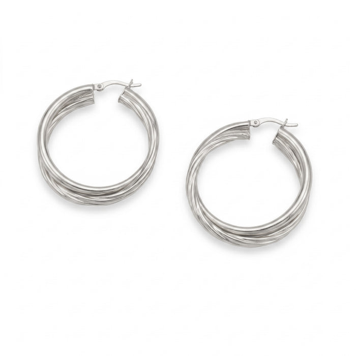 Sterling Silver Large Rope Twist Hoops - seolgold