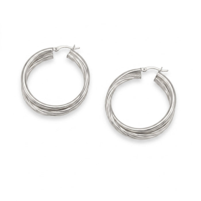 Sterling Silver Large Rope Twist Hoops - seolgold
