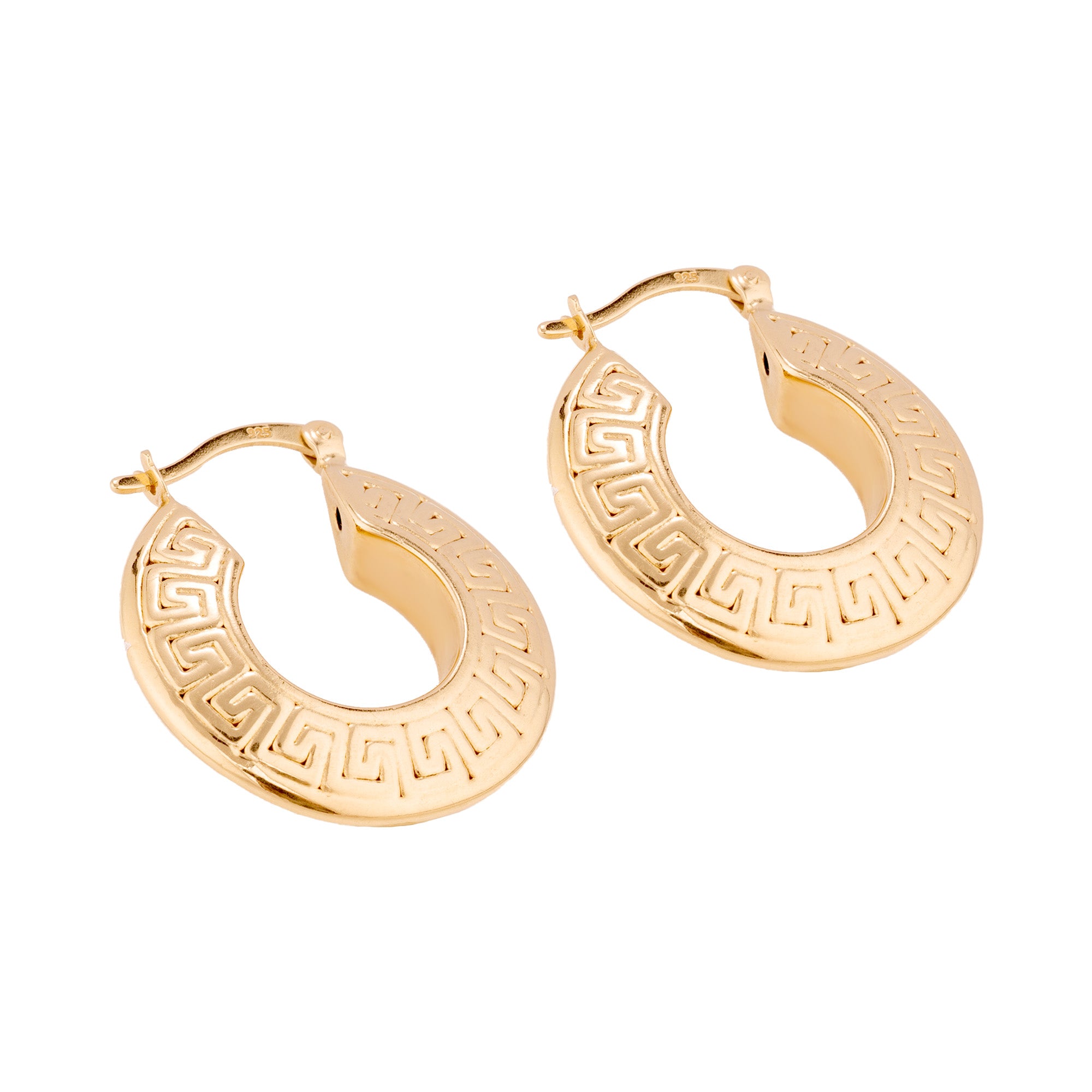 Gold Greek Key Hoop Earrings - seolgold