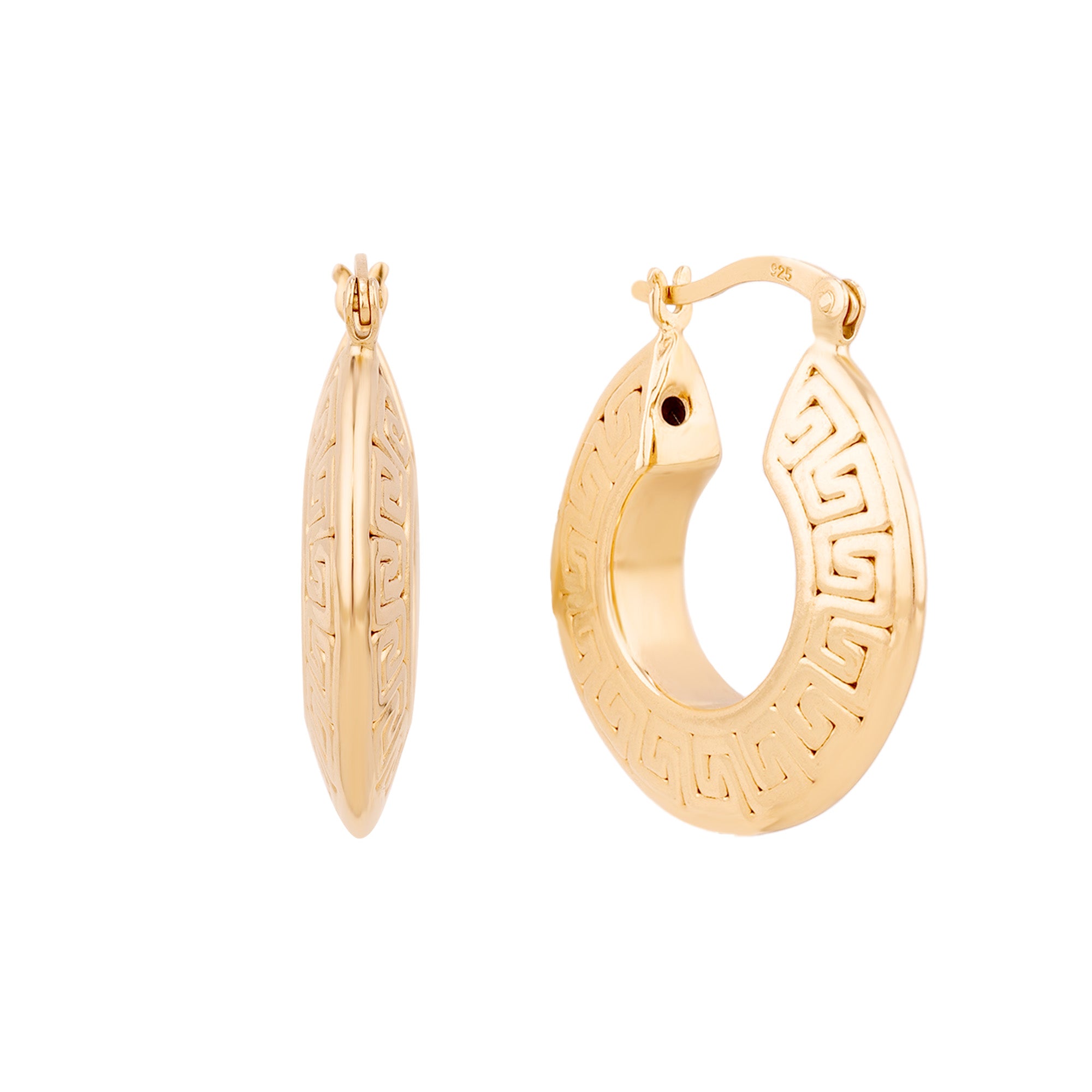 Gold Greek Key Hoop Earrings - seolgold