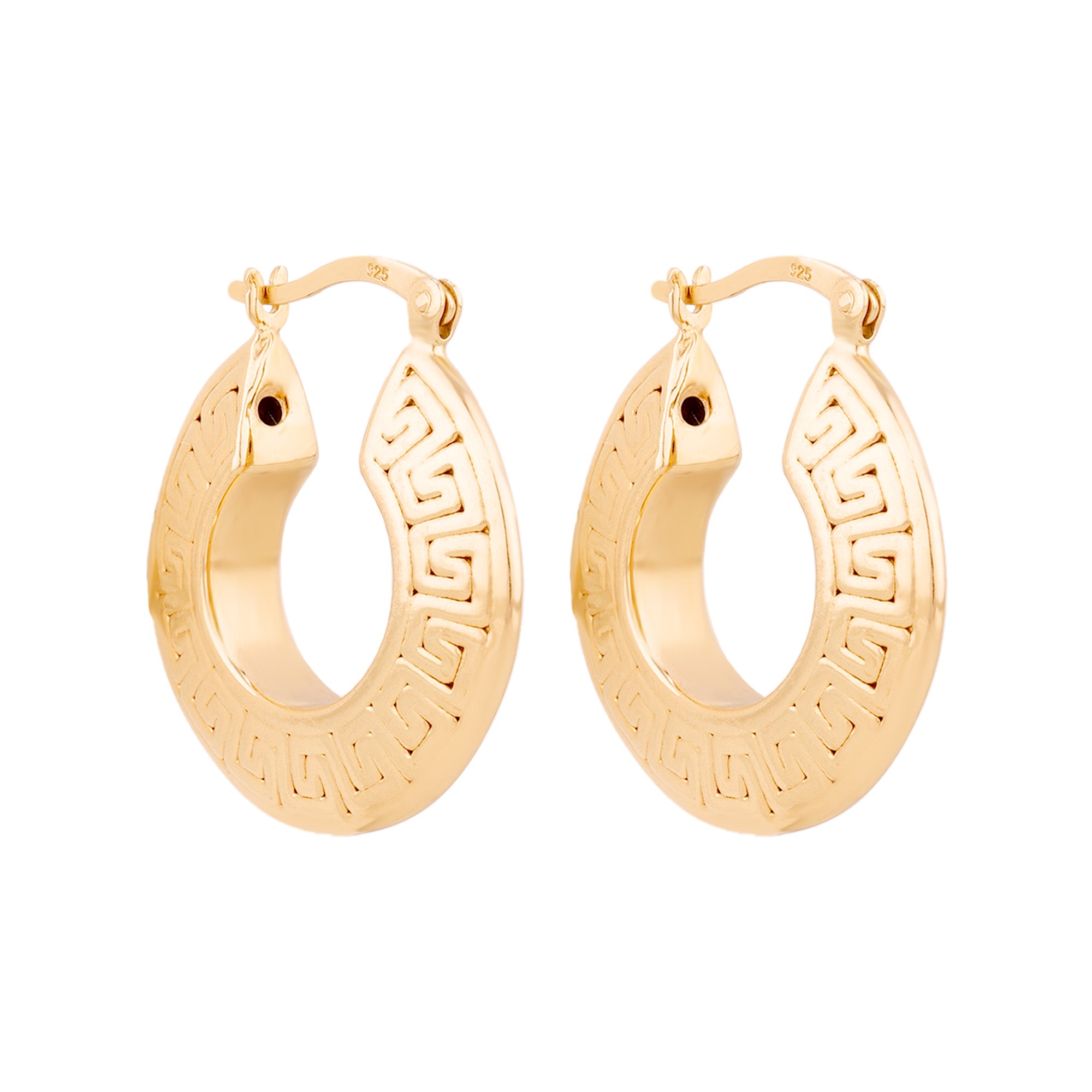 Gold Greek Key Hoop Earrings - seolgold