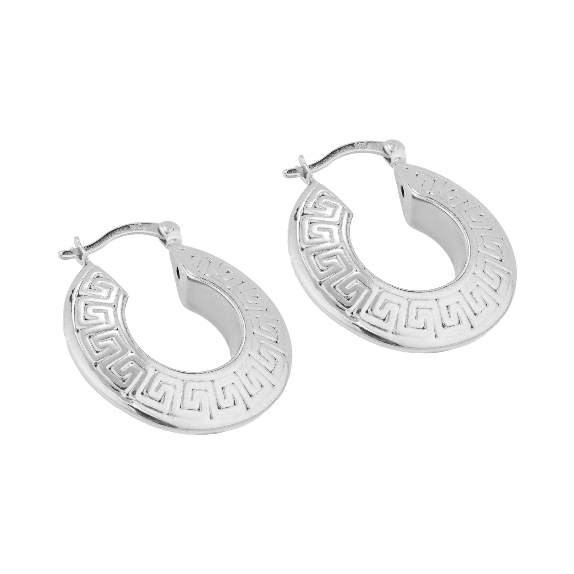 Sterling Silver Greek Key Hoop Earrings - seolgold