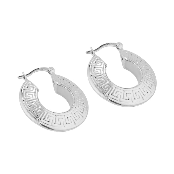 Sterling Silver Greek Key Hoop Earrings - seolgold