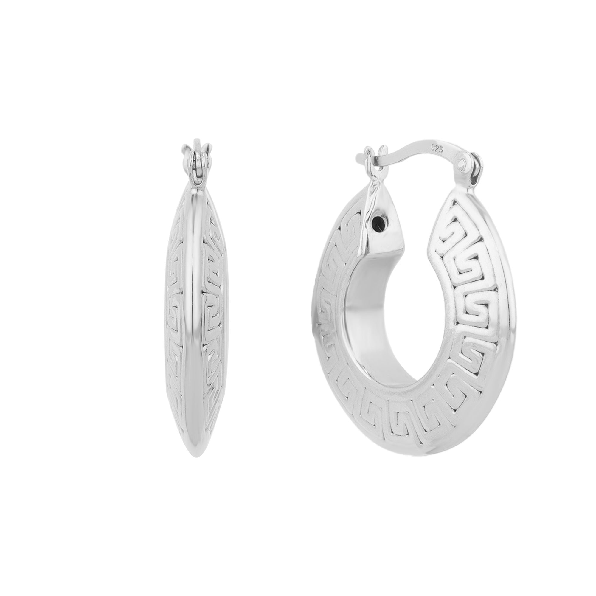 Sterling Silver Greek Key Hoop Earrings - seolgold