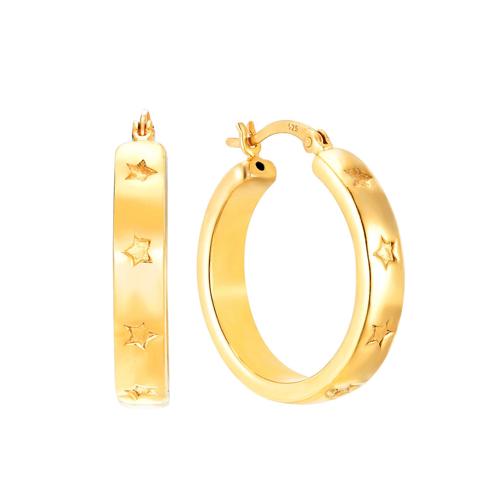 18ct Gold Vermeil Chunky Star Stamped Hoops
