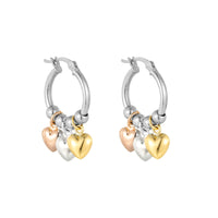 Sterling Silver Mixed Metal Puffy Heart Charm Hoops - Seol Gold