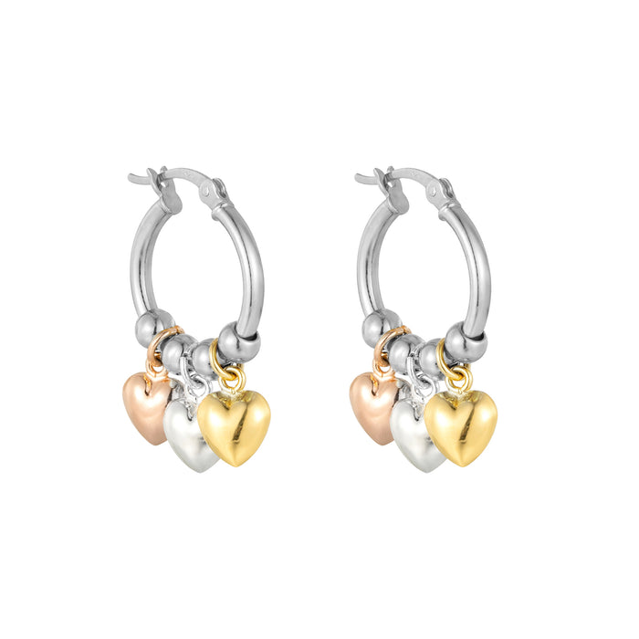 Sterling Silver Mixed Metal Puffy Heart Charm Hoops - Seol Gold