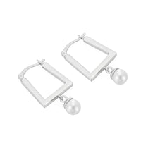 Sterling Silver Pearl Charm Square Hoops - seolgold