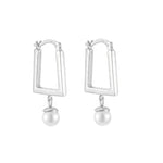 Sterling Silver Pearl Charm Square Hoops