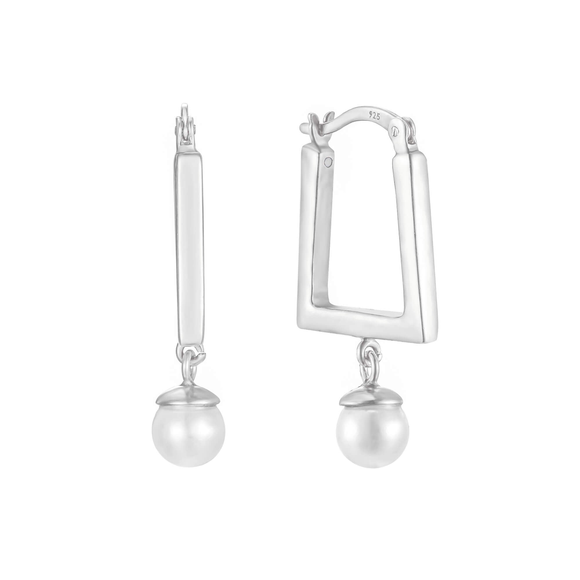 Sterling Silver Pearl Hoops - seolgold