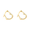 Gold heart-shaped hoop earrings on a white background - seolgold