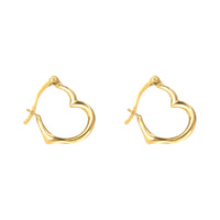Gold heart-shaped hoop earrings on a white background - seolgold