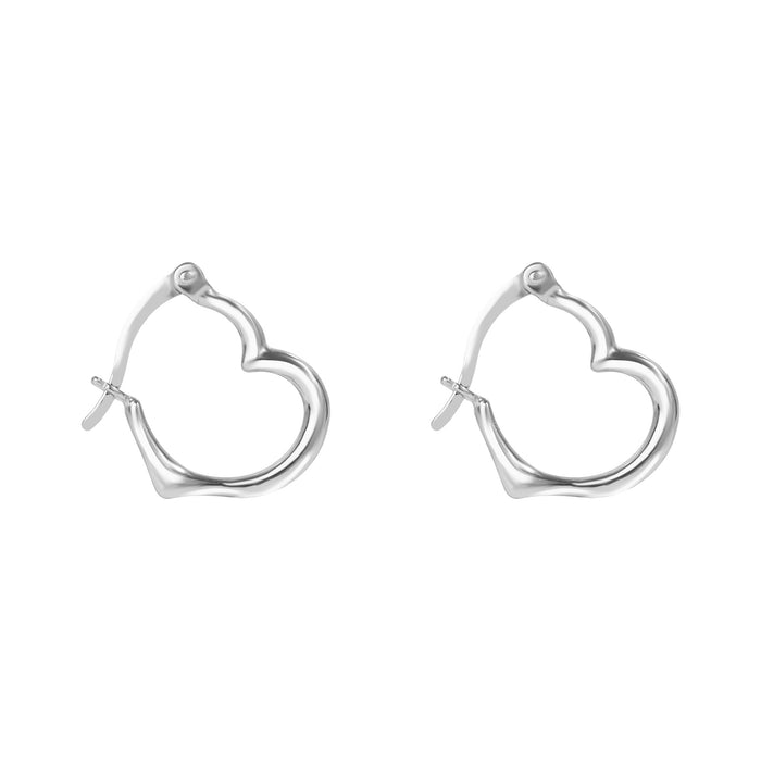 Heart-shaped silver hoop earrings on a white background - seolgold
