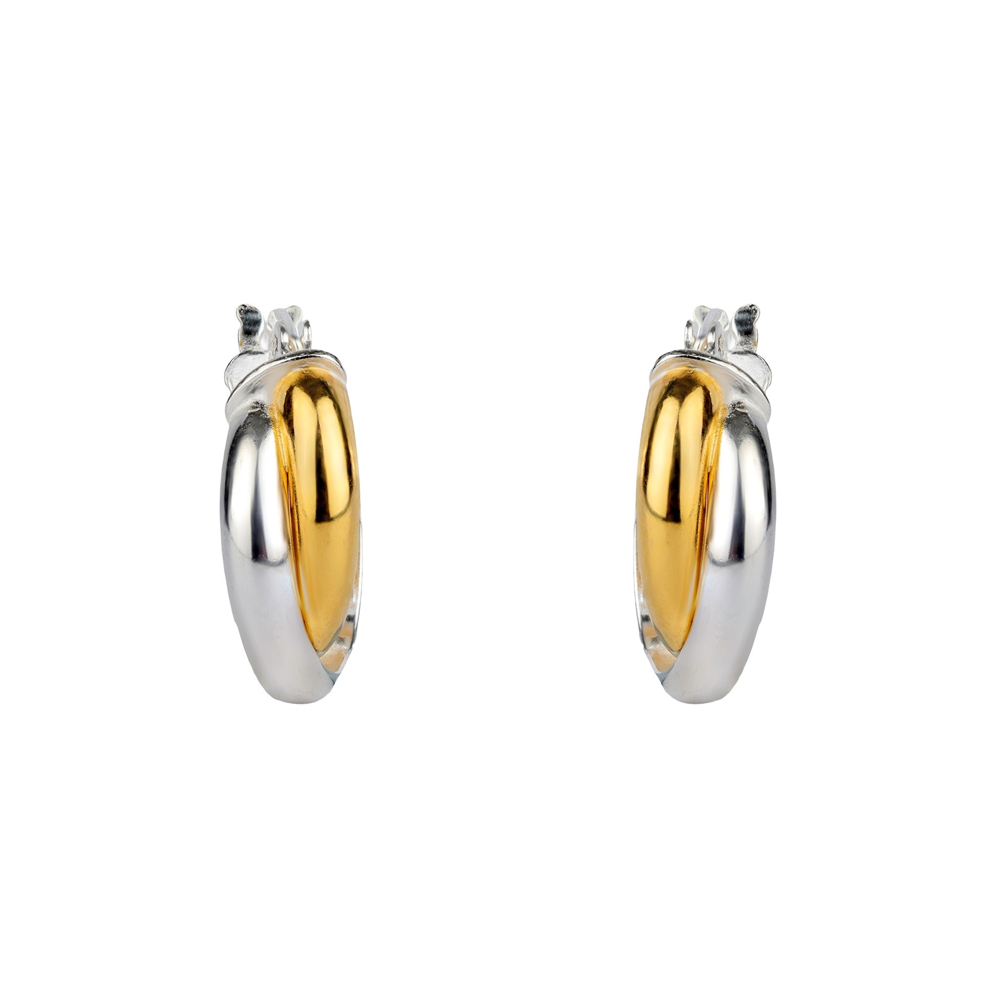 Pair of hoop earrings with gold and silver finish on a white background - seolgold
