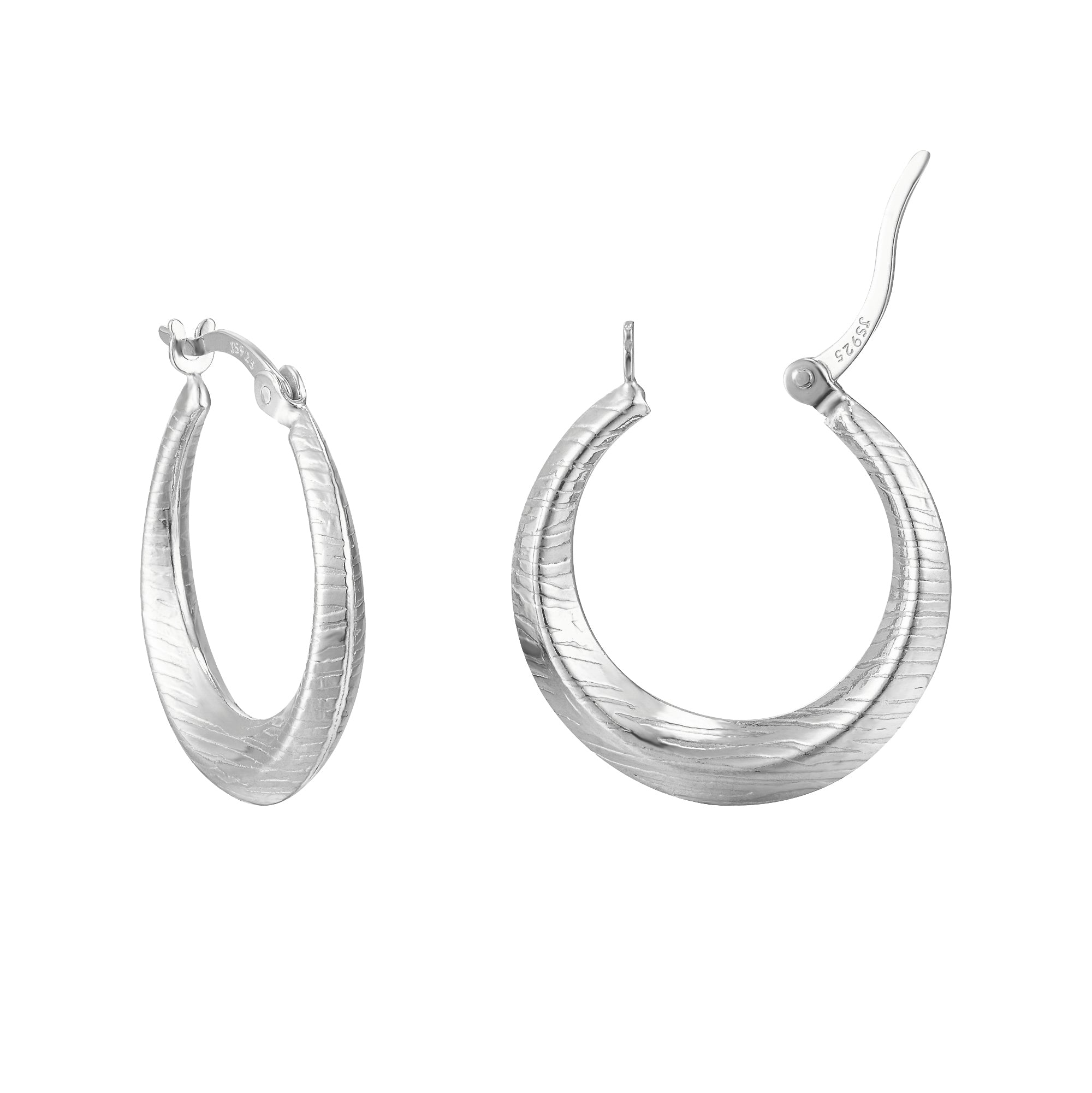 Sterling Silver Textured Creole Hoop Earrings