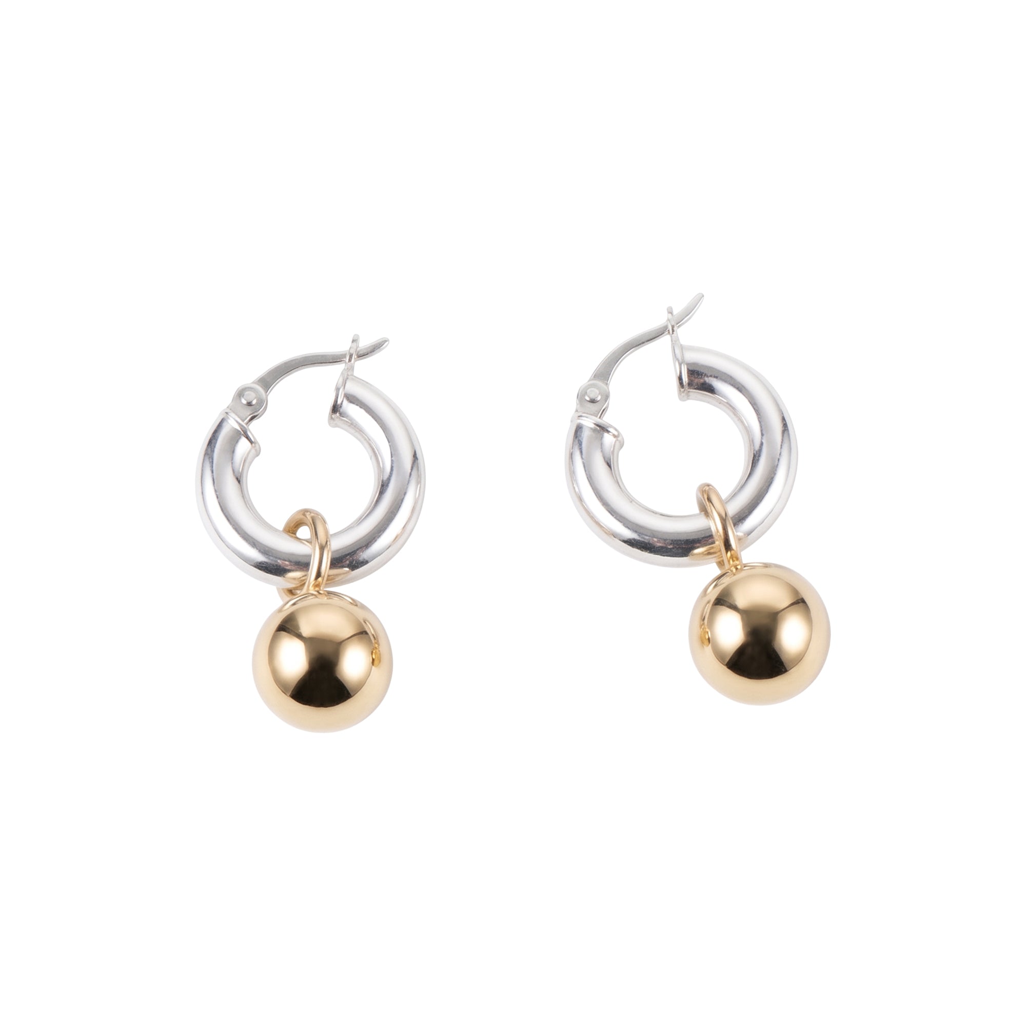 Mixed Metal Ball Charm Hoops