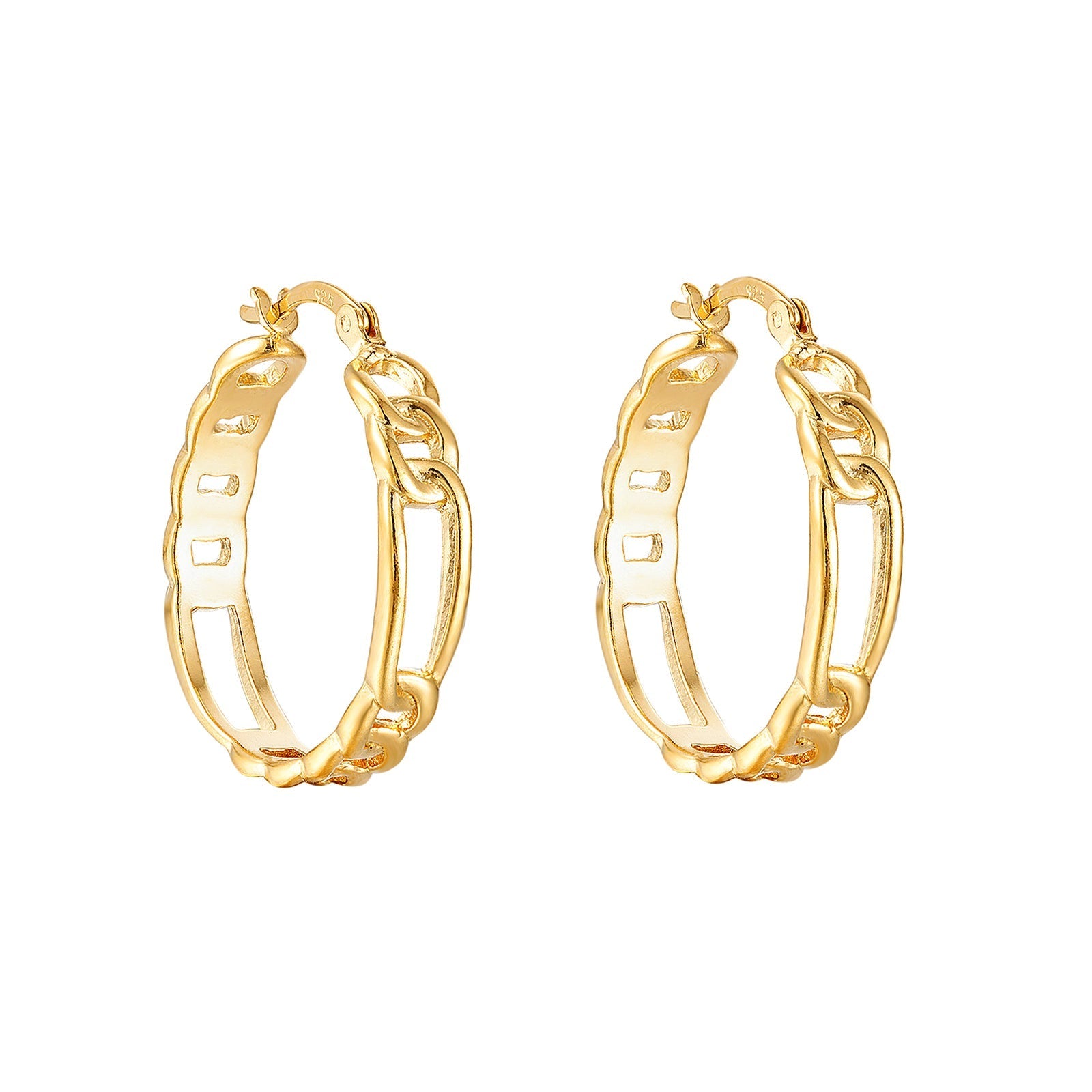 18ct Gold Vermeil Seol Gold - Figaro Chain Hoops