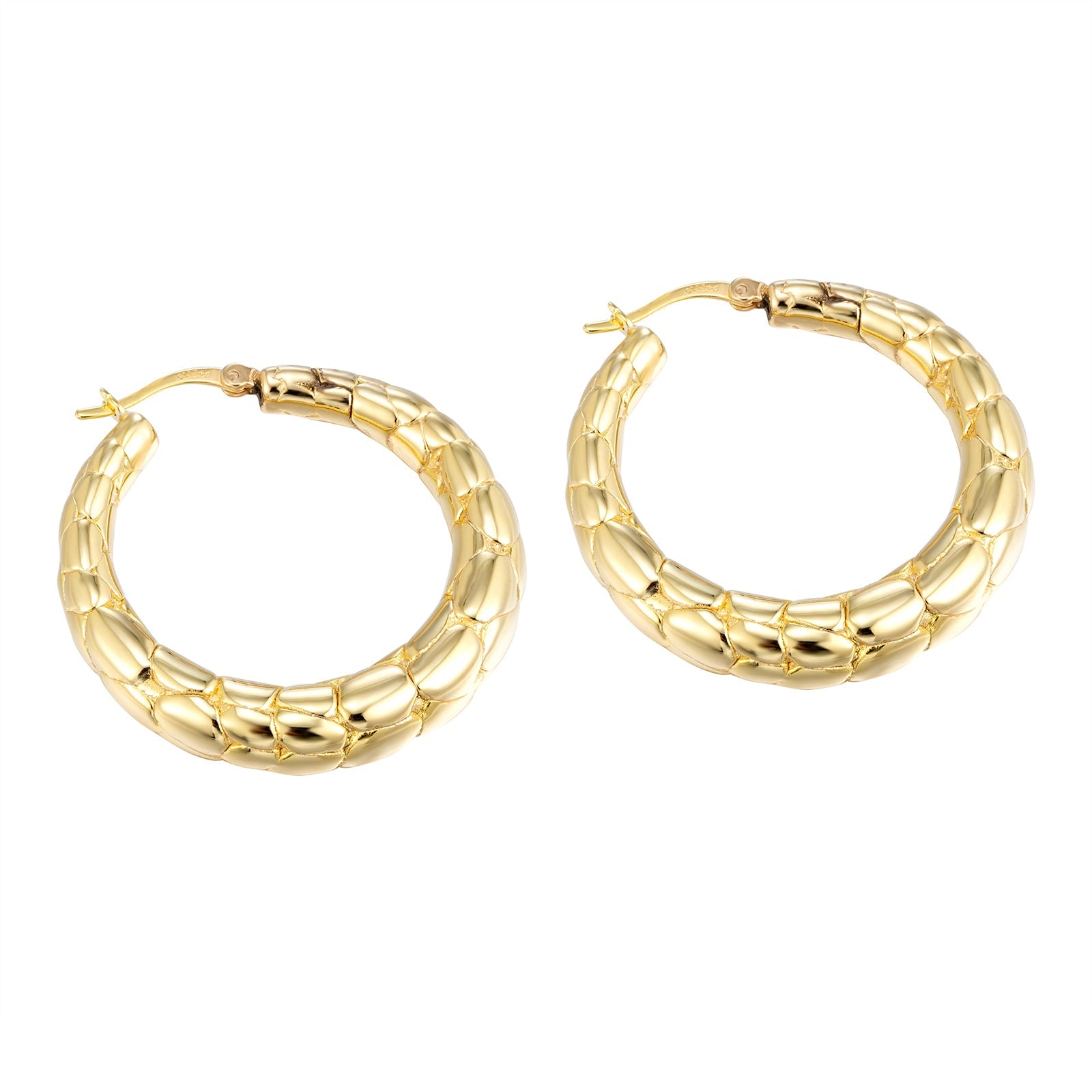 Gold Embossed Hoops - seolgold