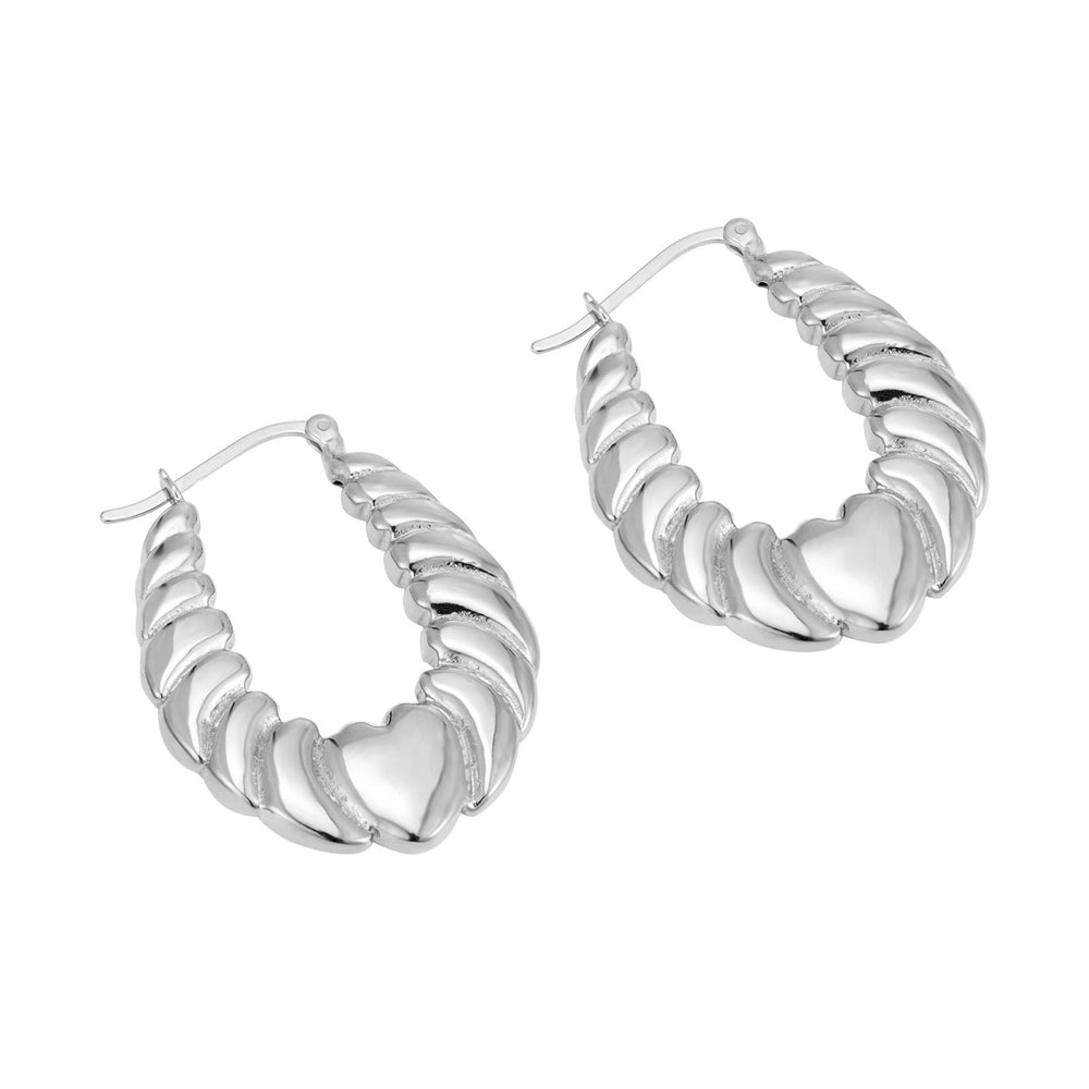 Sterling Silver Chunky Heart Croissant Hoops
