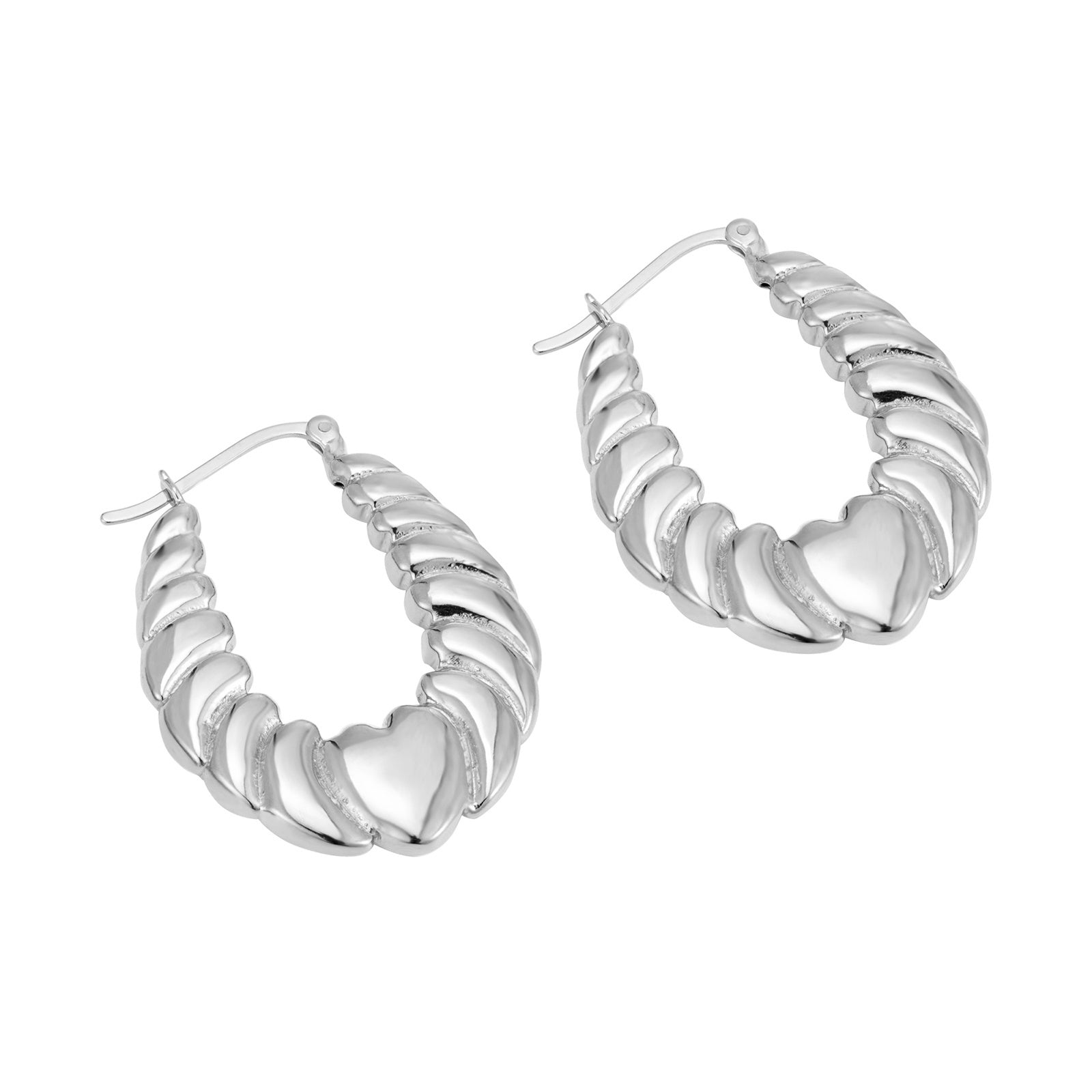 silver chunky Heart Croissant Hoops - seolgold