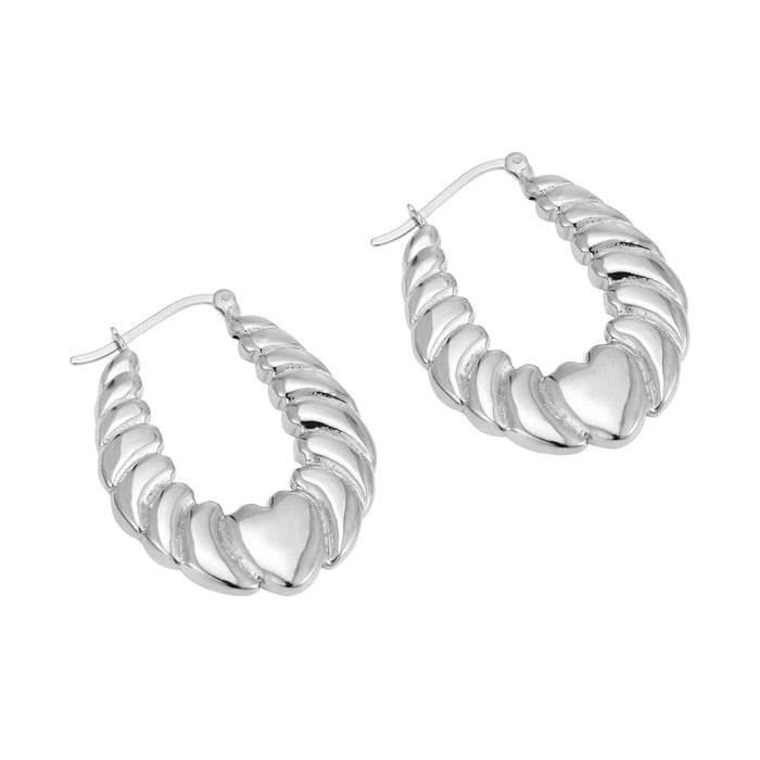 silver chunky Heart Croissant Hoops - seolgold