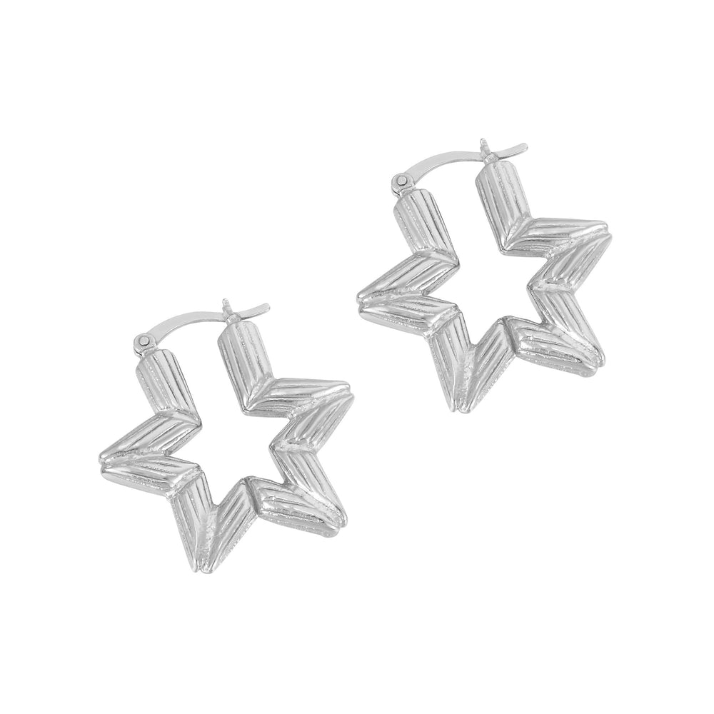 Sterling Silver Bamboo Star Hoops