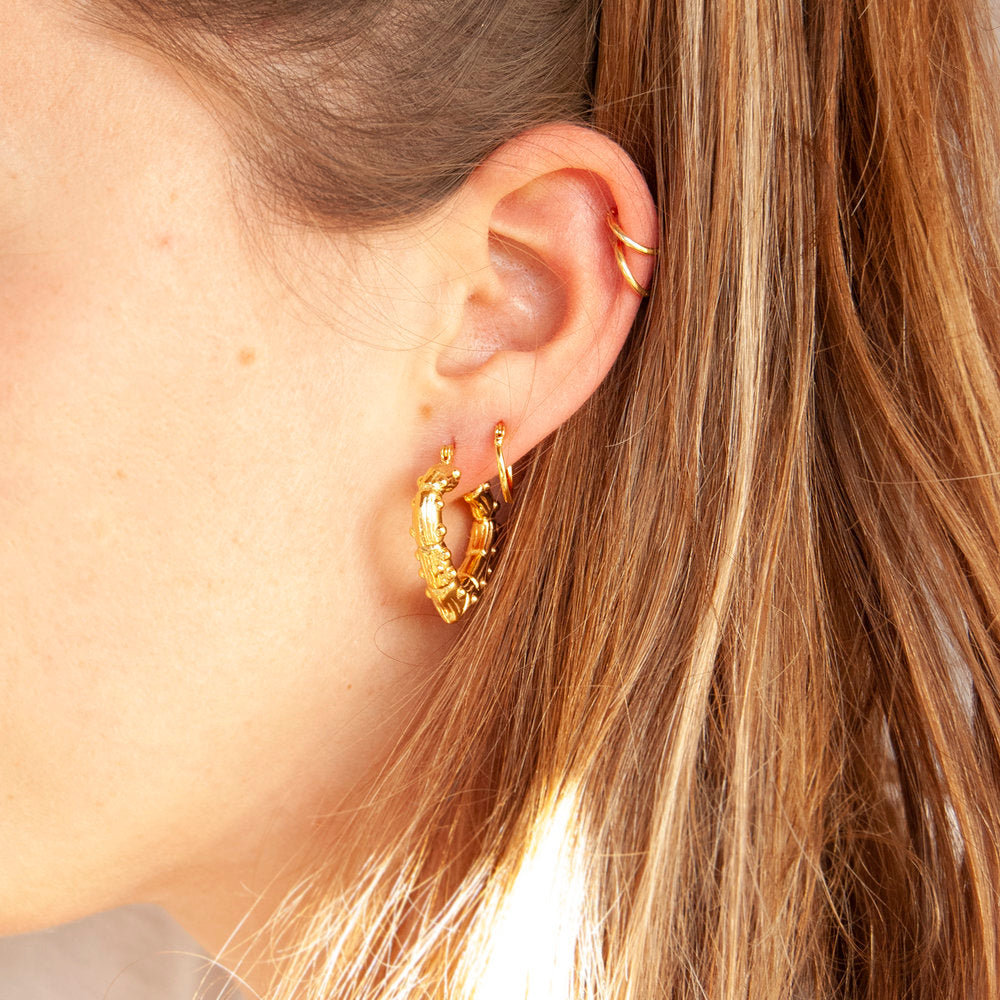 18ct Gold Vermeil Bamboo Creole Hoop Earrings - seol-gold