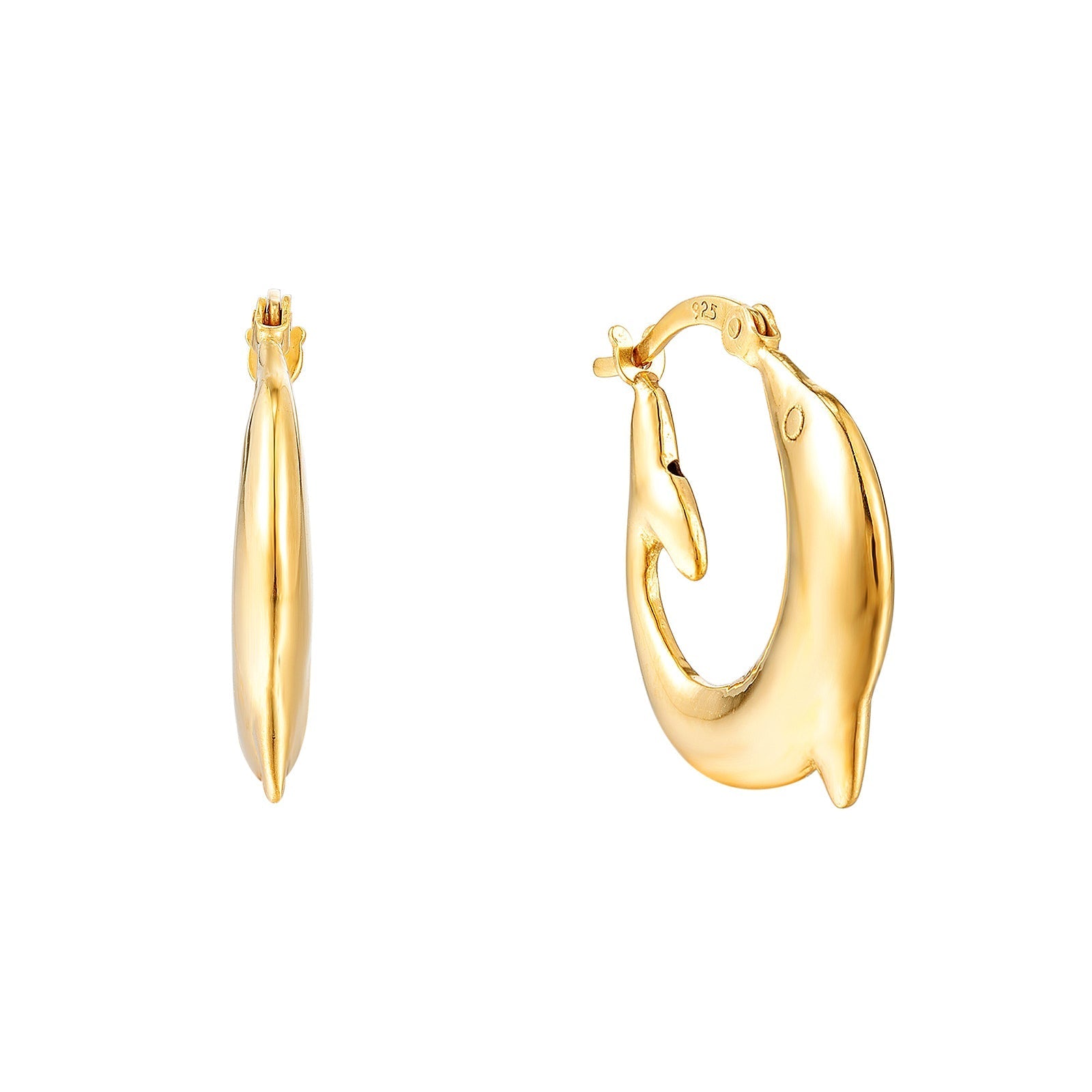 18ct Gold Vermeil Puffed Dolphin Hoop Earrings - Main Image