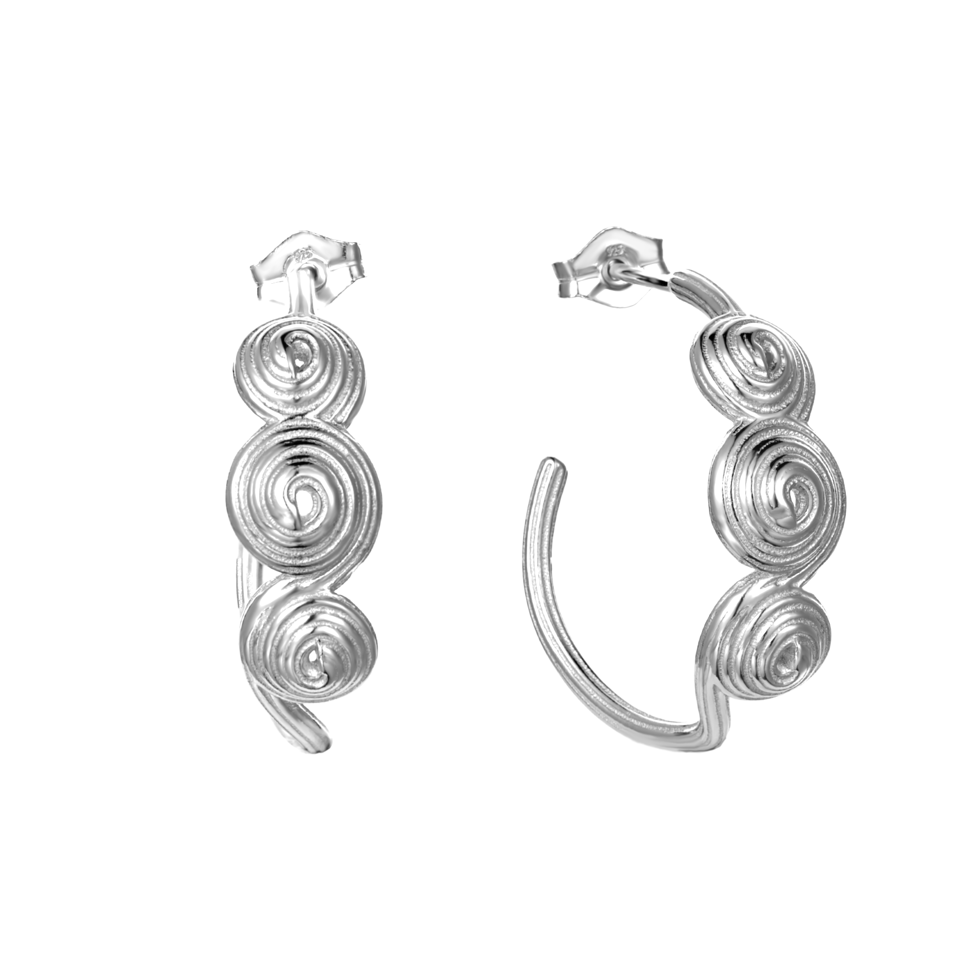spiral shell stud - swirl stud - silver stud - silver half hoop - seol gold