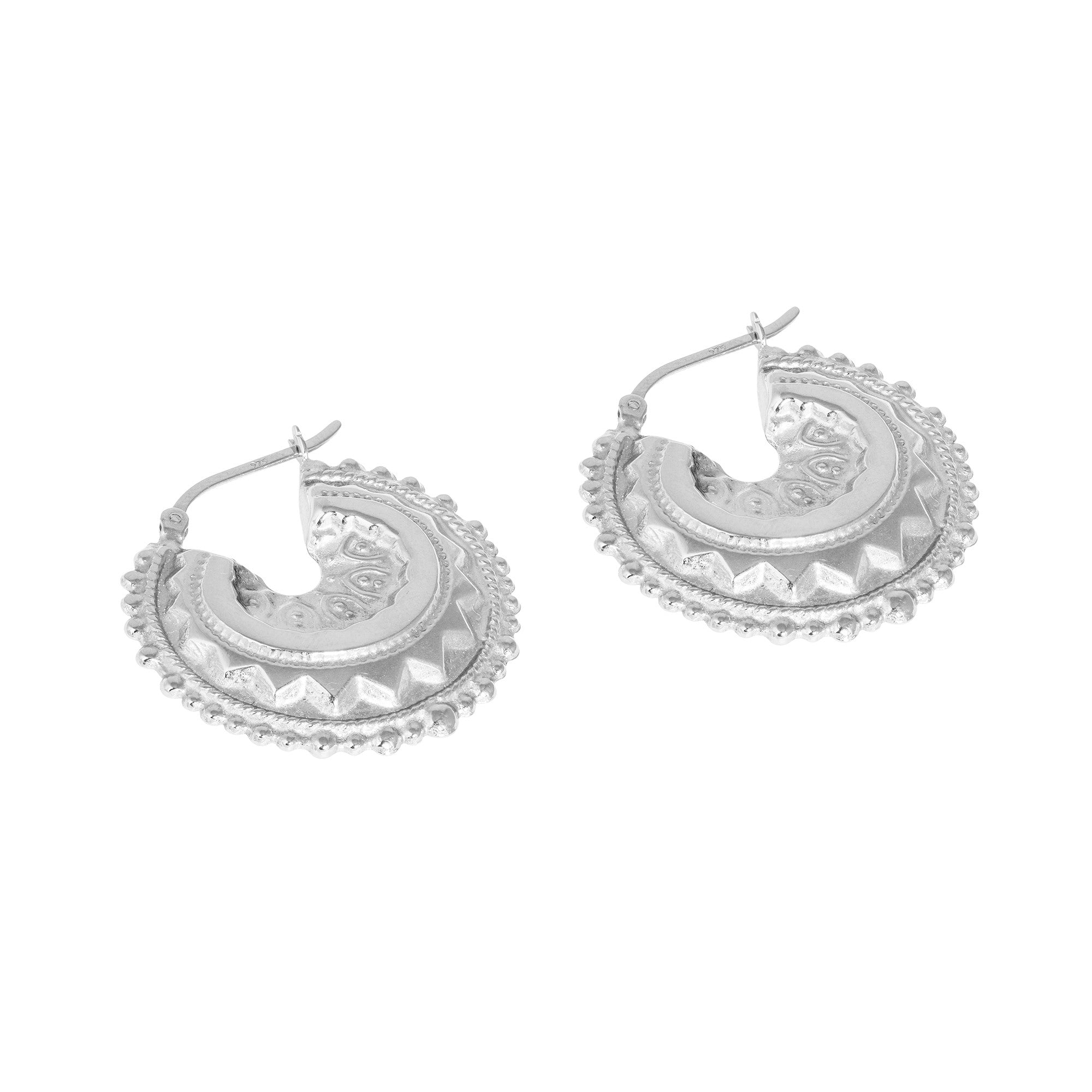 silver large detailed pattern hoop earrings - seolgold