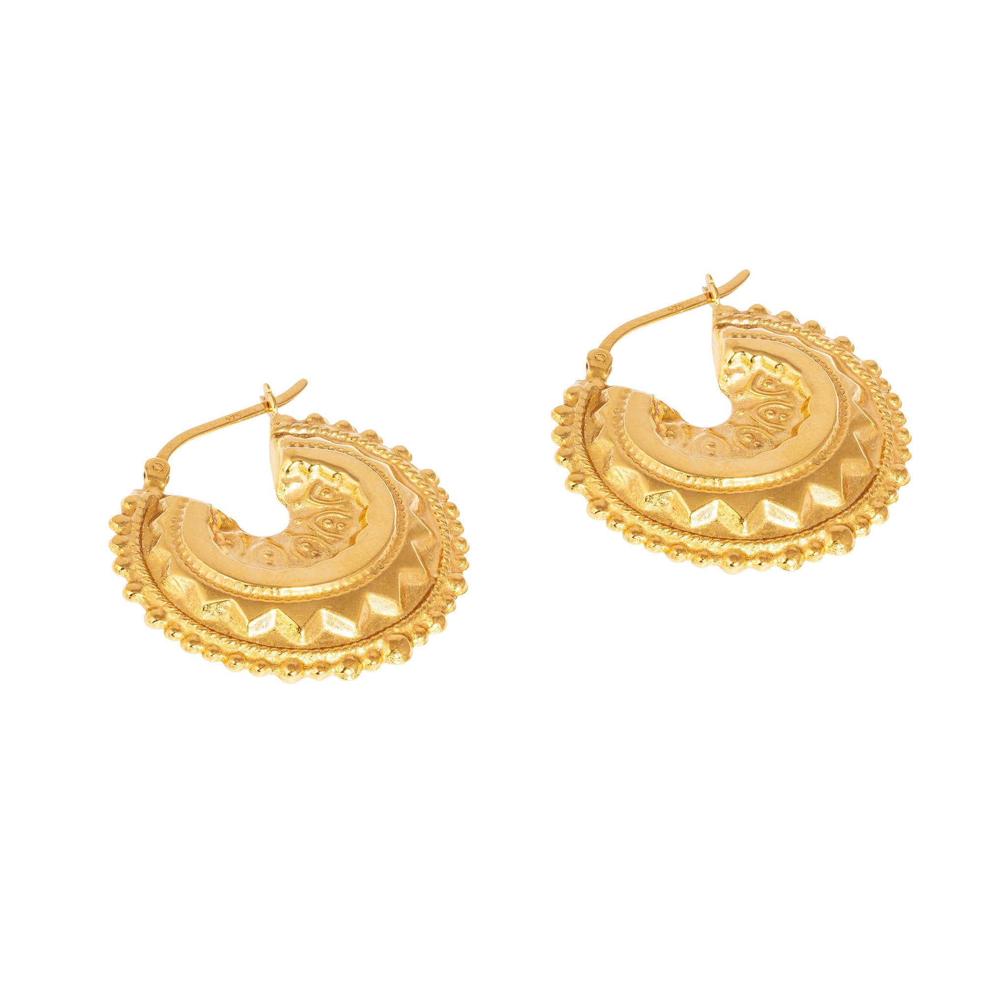 Pair of gold hoop earrings on a white background - seolgold