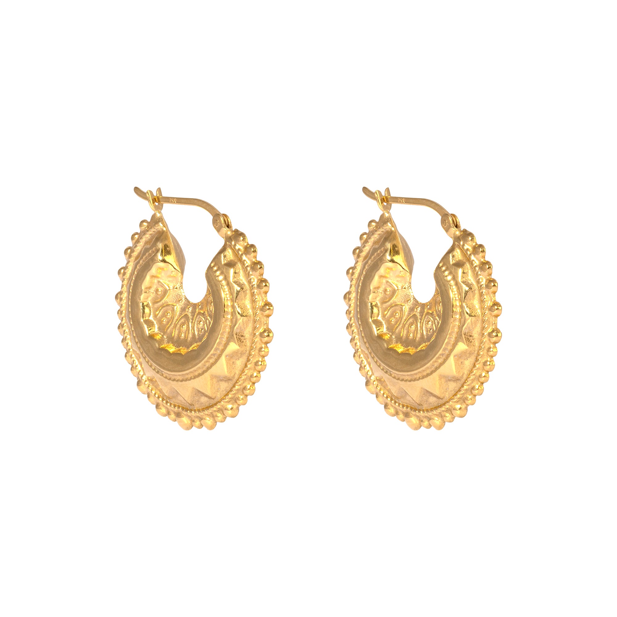 Pair of gold hoop earrings on a white background - seolgold