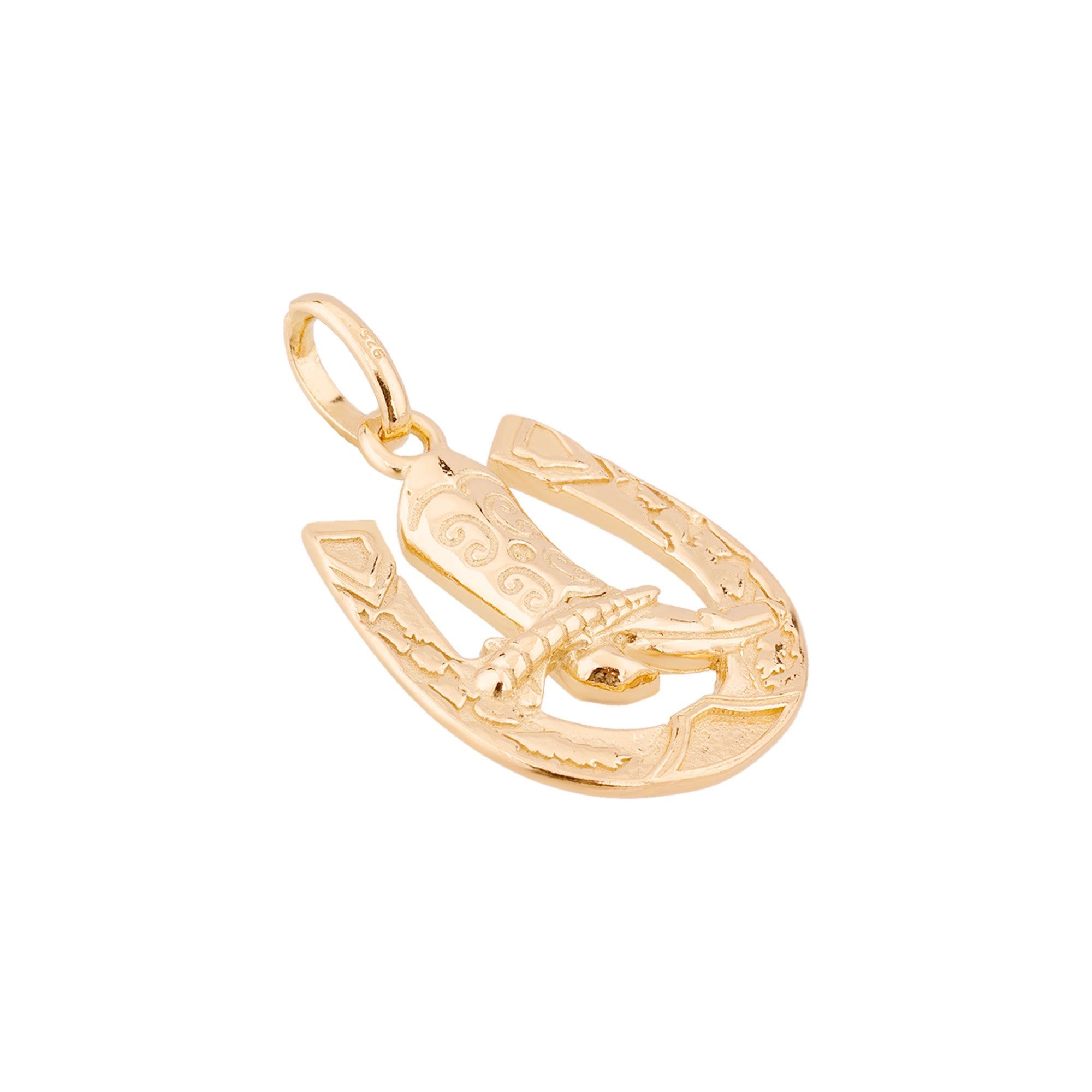 Gold horseshoe and snake pendant on a white background - seolgold