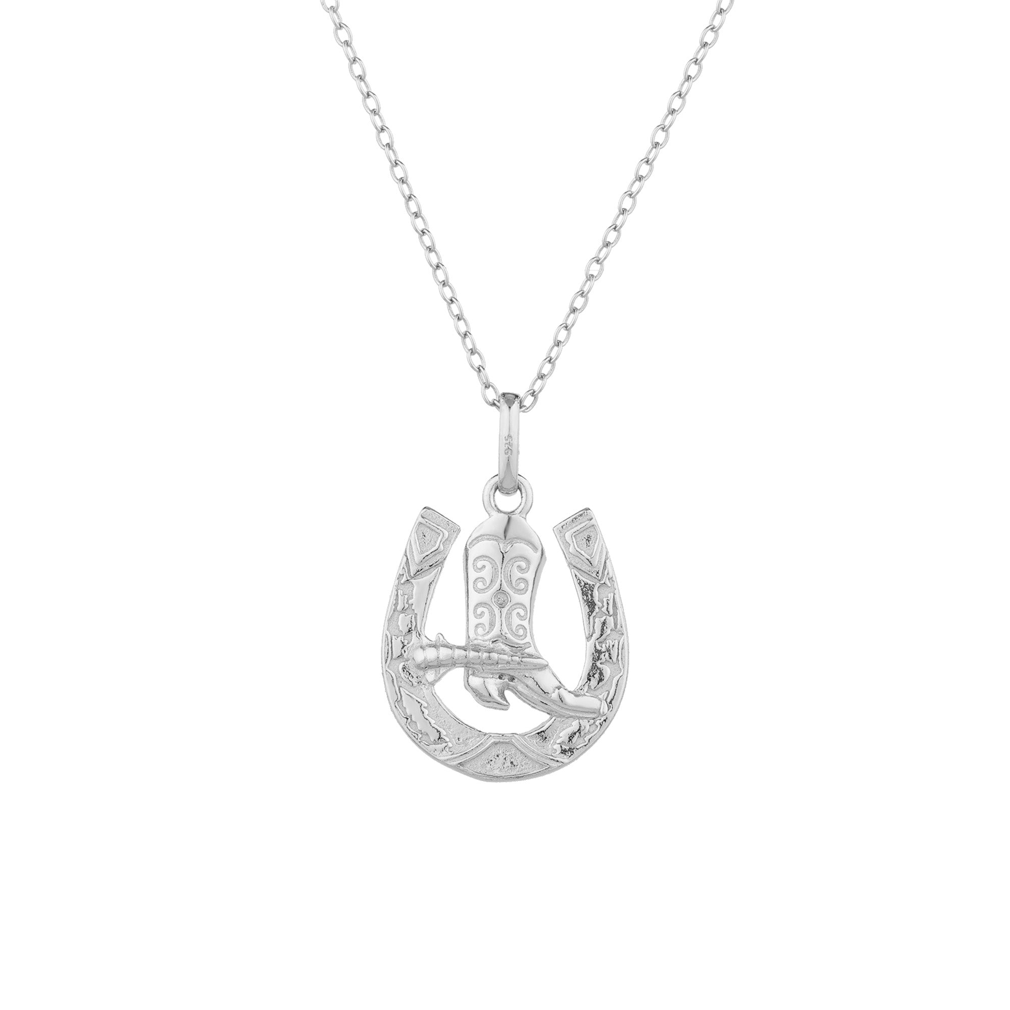 Silver horseshoe pendant necklace on a white background - seolgold