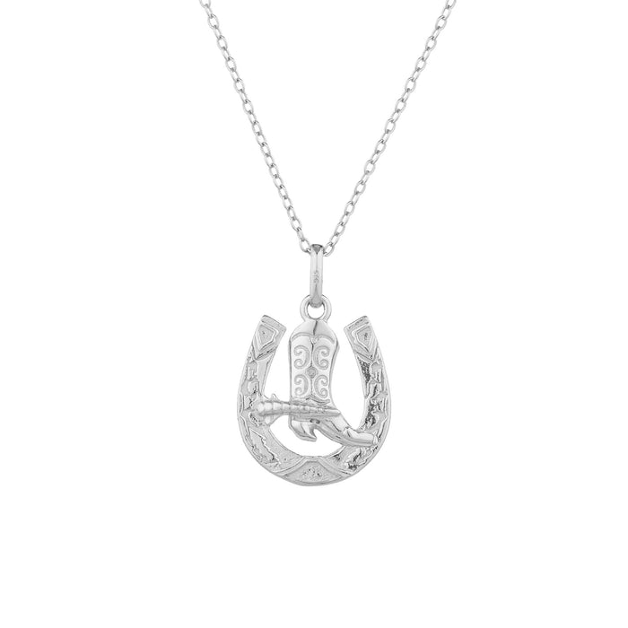 Silver horseshoe pendant necklace on a white background - seolgold